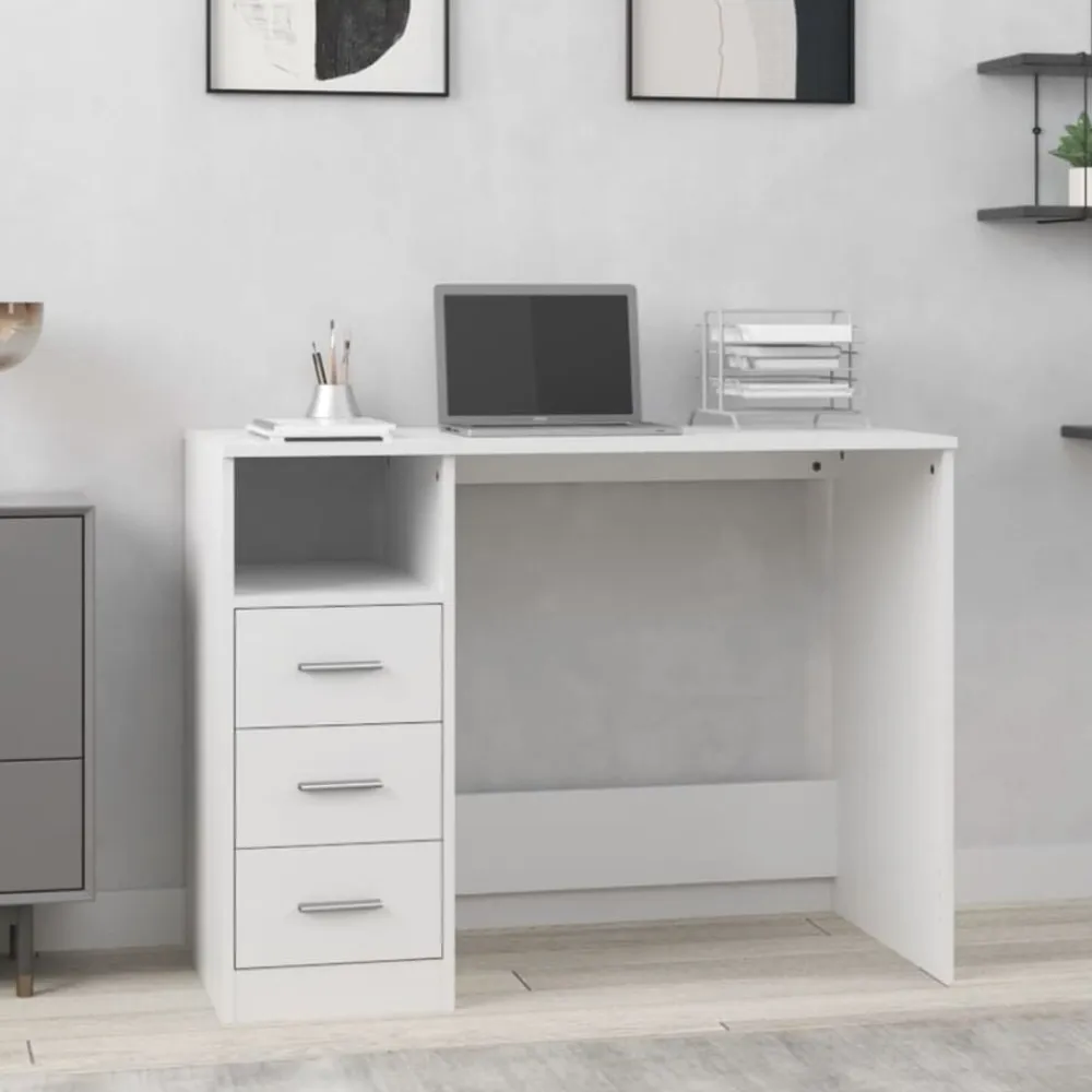 vidaXL Escritorio cajones madera contrachapada 102x50x76 cm Blanco Best