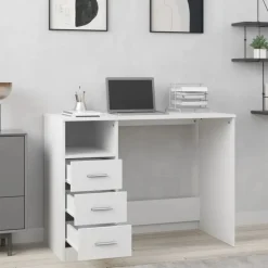 vidaXL Escritorio cajones madera contrachapada 102x50x76 cm Blanco Best