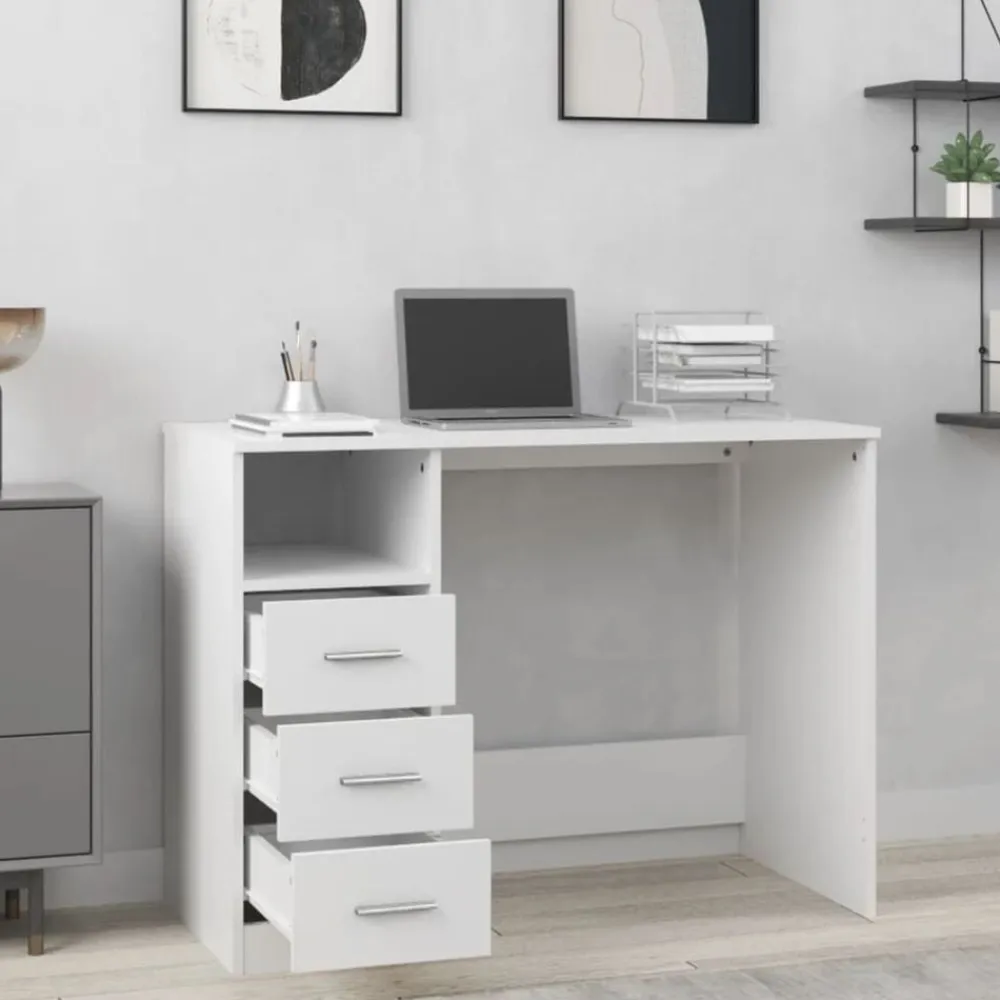 vidaXL Escritorio cajones madera contrachapada 102x50x76 cm Blanco Best