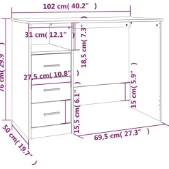 vidaXL Escritorio cajones madera contrachapada 102x50x76 cm Blanco Best
