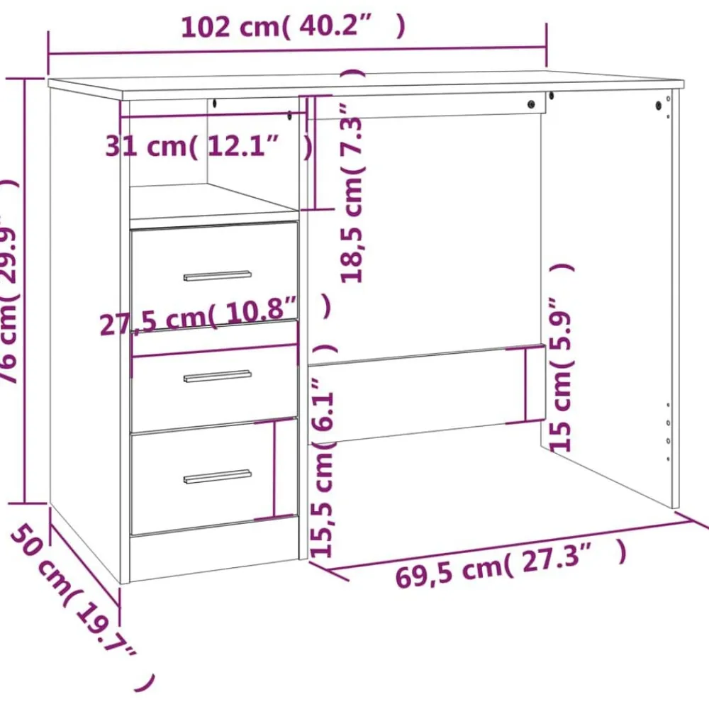 vidaXL Escritorio cajones madera contrachapada 102x50x76 cm Blanco Best
