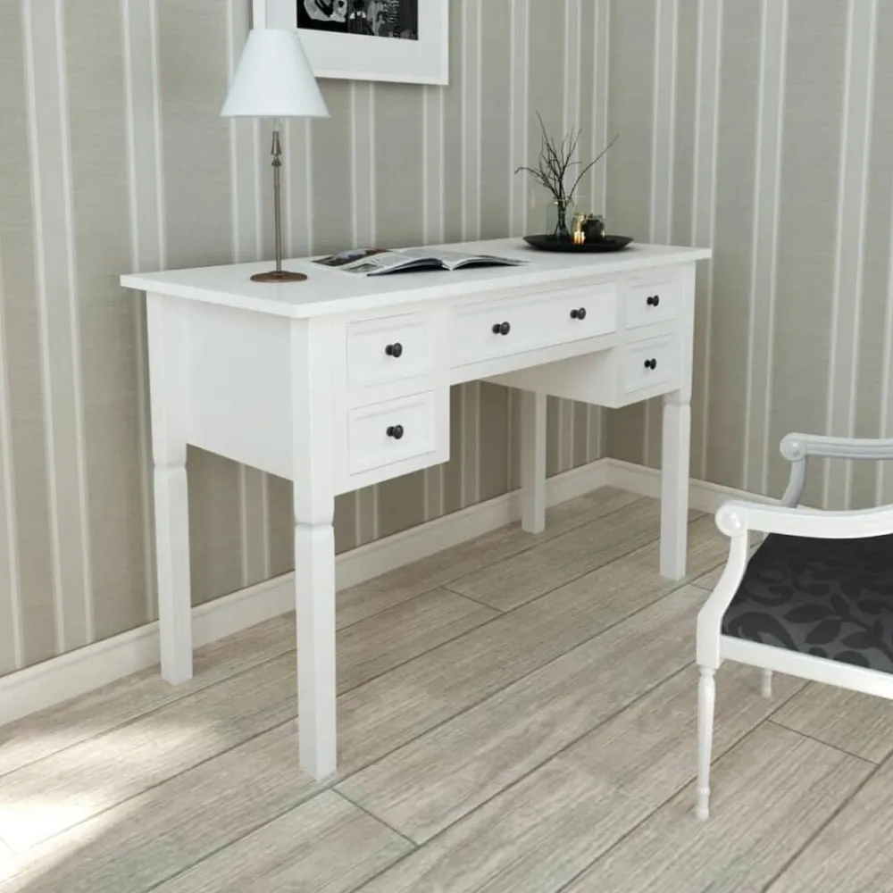 vidaXL Escritorio con 5 cajones Blanco