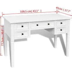 vidaXL Escritorio con 5 cajones Blanco