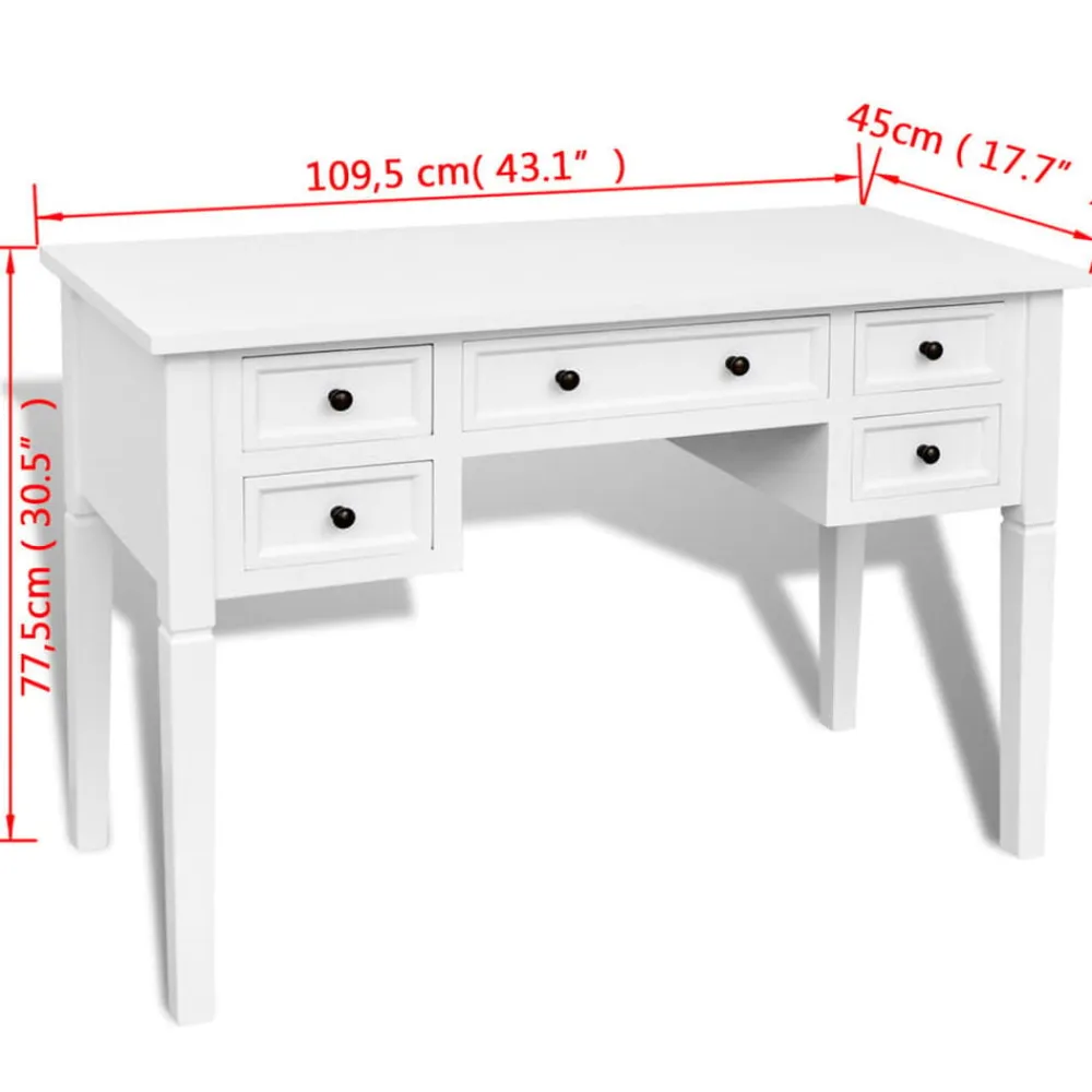 vidaXL Escritorio con 5 cajones Blanco