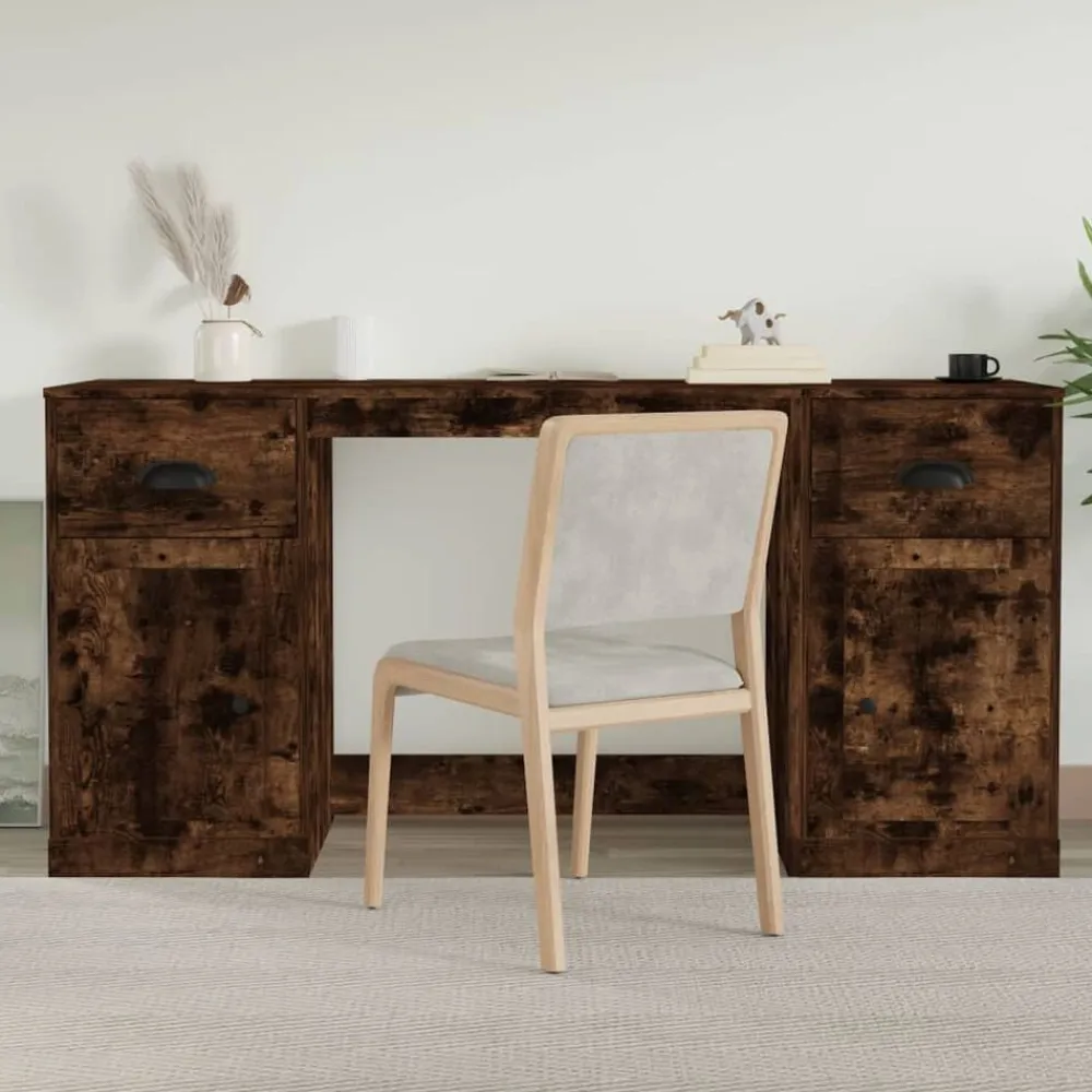 vidaXL Escritorio con armario contrachapada Roble ahumado Discount