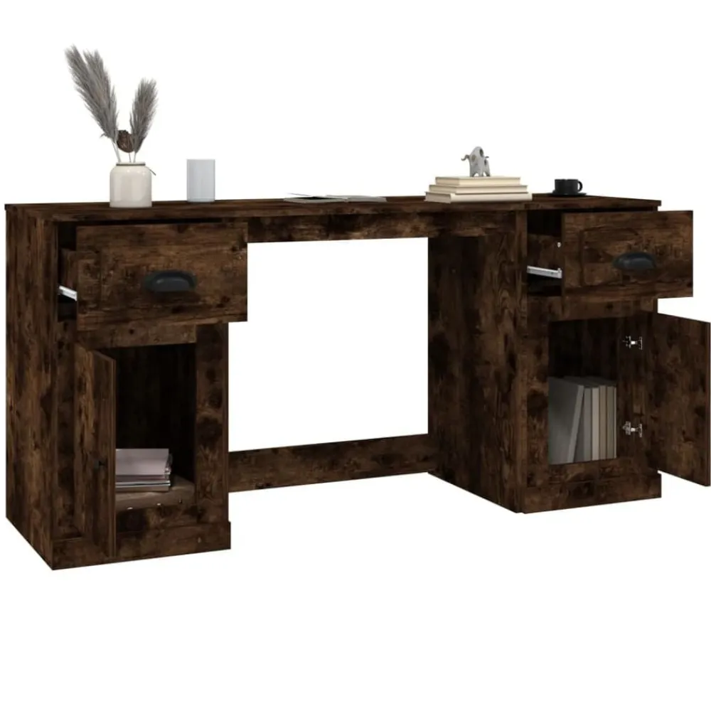 vidaXL Escritorio con armario contrachapada Roble ahumado Discount