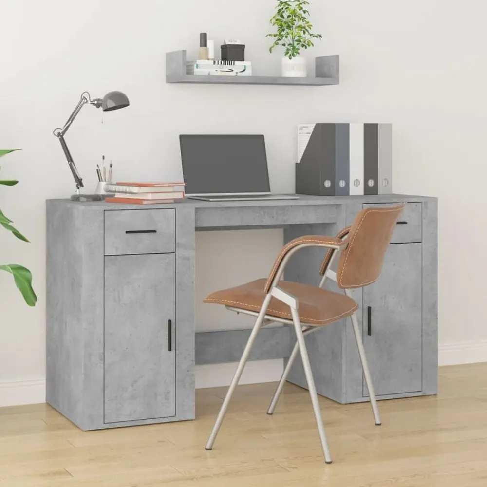 vidaXL Escritorio con armario contrachapada gris hormigón Gris hormigón Sale