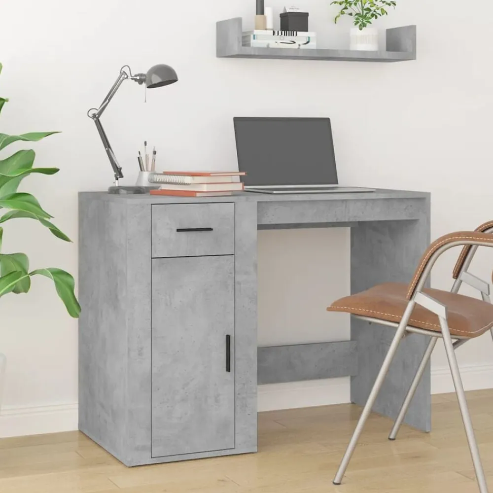 vidaXL Escritorio con armario contrachapada gris hormigón Gris hormigón Sale
