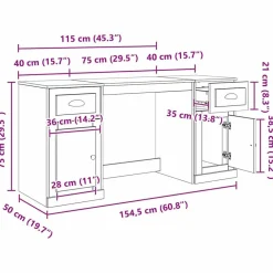 vidaXL Escritorio con armario con cajón 154,5 x 50 x 75 cm Roble negro Discount