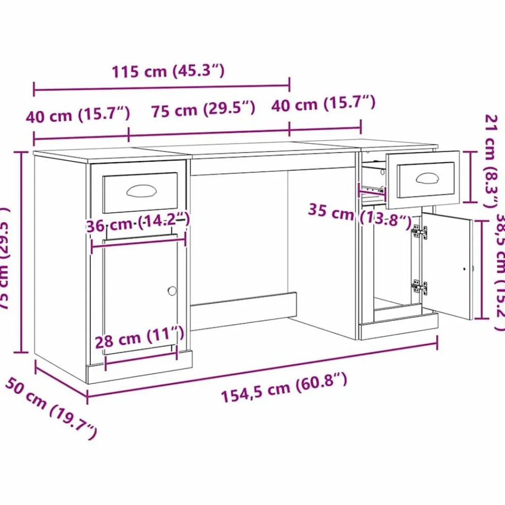 vidaXL Escritorio con armario 154,5 x 50 x 75 cm Madera vieja Best
