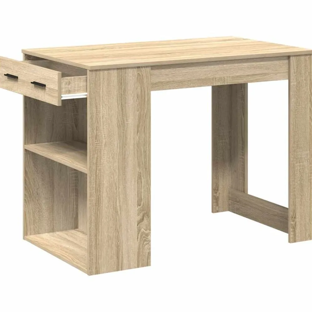 vidaXL Escritorio con cajón estante madera contrachapada Roble Sonoma