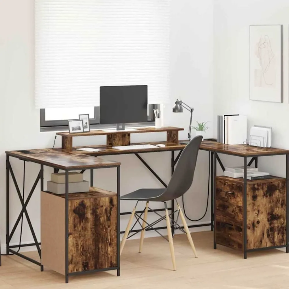 vidaXL Escritorio con cajón 182 x 101 x 87,5 cm Roble ahumado Best