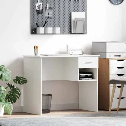 vidaXL Escritorio con cajón 90 x 49 x 75 cm Madera de ingeniería White New