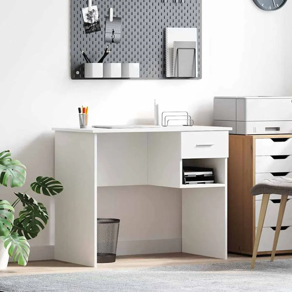 vidaXL Escritorio con cajón 90 x 49 x 75 cm Madera de ingeniería White New