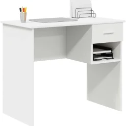 vidaXL Escritorio con cajón 90 x 49 x 75 cm Madera de ingeniería White New