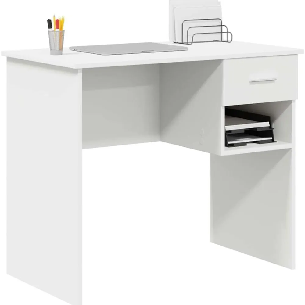 vidaXL Escritorio con cajón 90 x 49 x 75 cm Madera de ingeniería White New