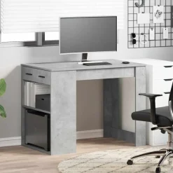 vidaXL Escritorio con cajón estante madera contrachapada gris hormigón Gris hormigón Best