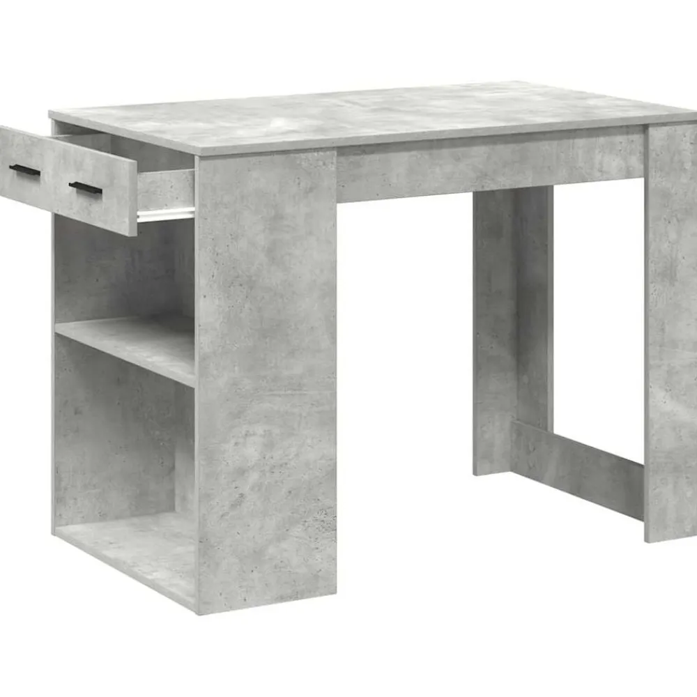 vidaXL Escritorio con cajón estante madera contrachapada gris hormigón Gris hormigón Best