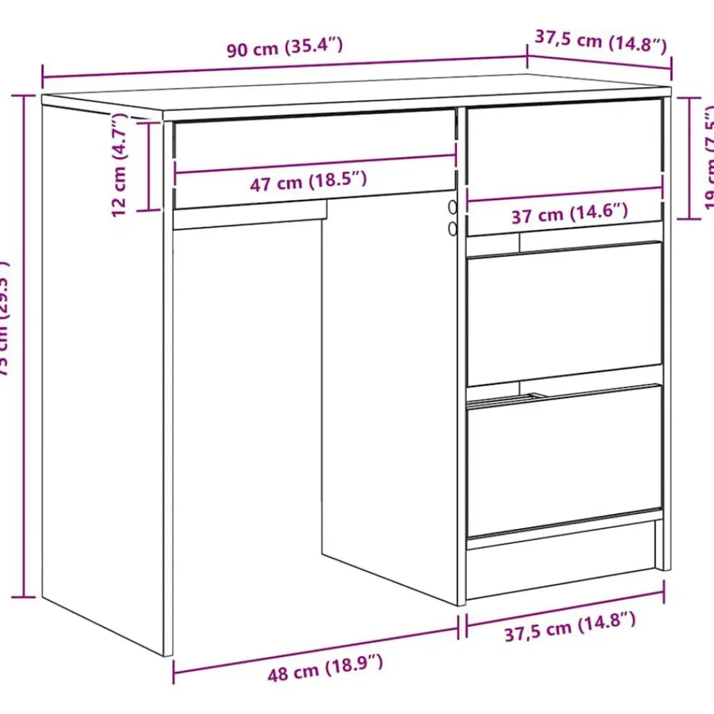 vidaXL Mobiliario De Oficina-Escritorio con cajón Roble artesanal 90 x 37.5 x 75 cm