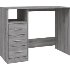 vidaXL Escritorio con cajones contrachapada 102x50x76 cm Gris sonoma New