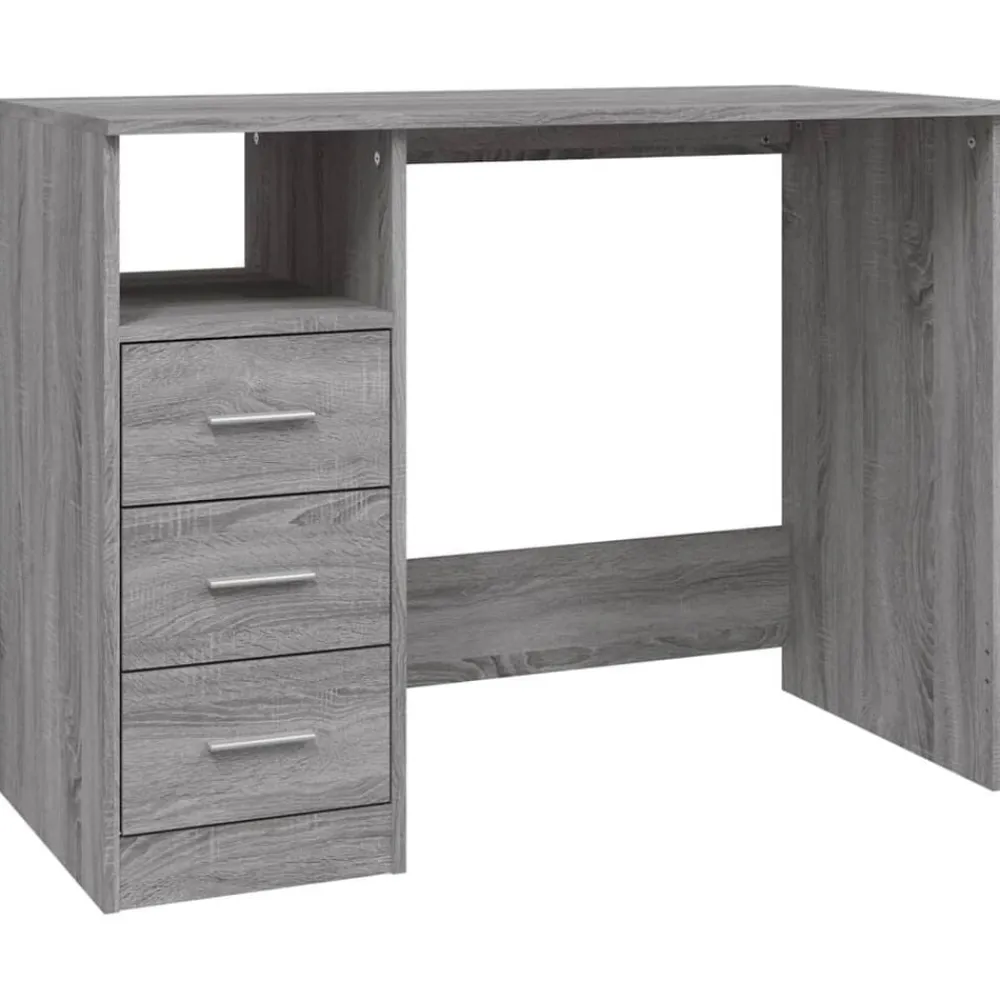 vidaXL Escritorio con cajones contrachapada 102x50x76 cm Gris sonoma New