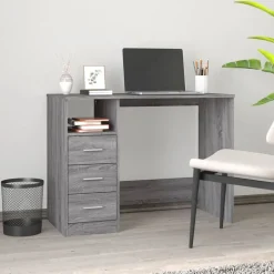 vidaXL Escritorio con cajones contrachapada 102x50x76 cm Gris sonoma New