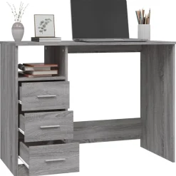 vidaXL Escritorio con cajones contrachapada 102x50x76 cm Gris sonoma New