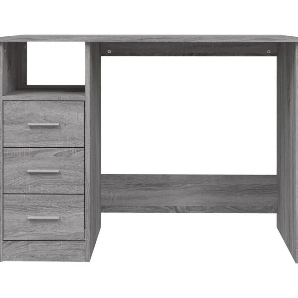 vidaXL Escritorio con cajones contrachapada 102x50x76 cm Gris sonoma New