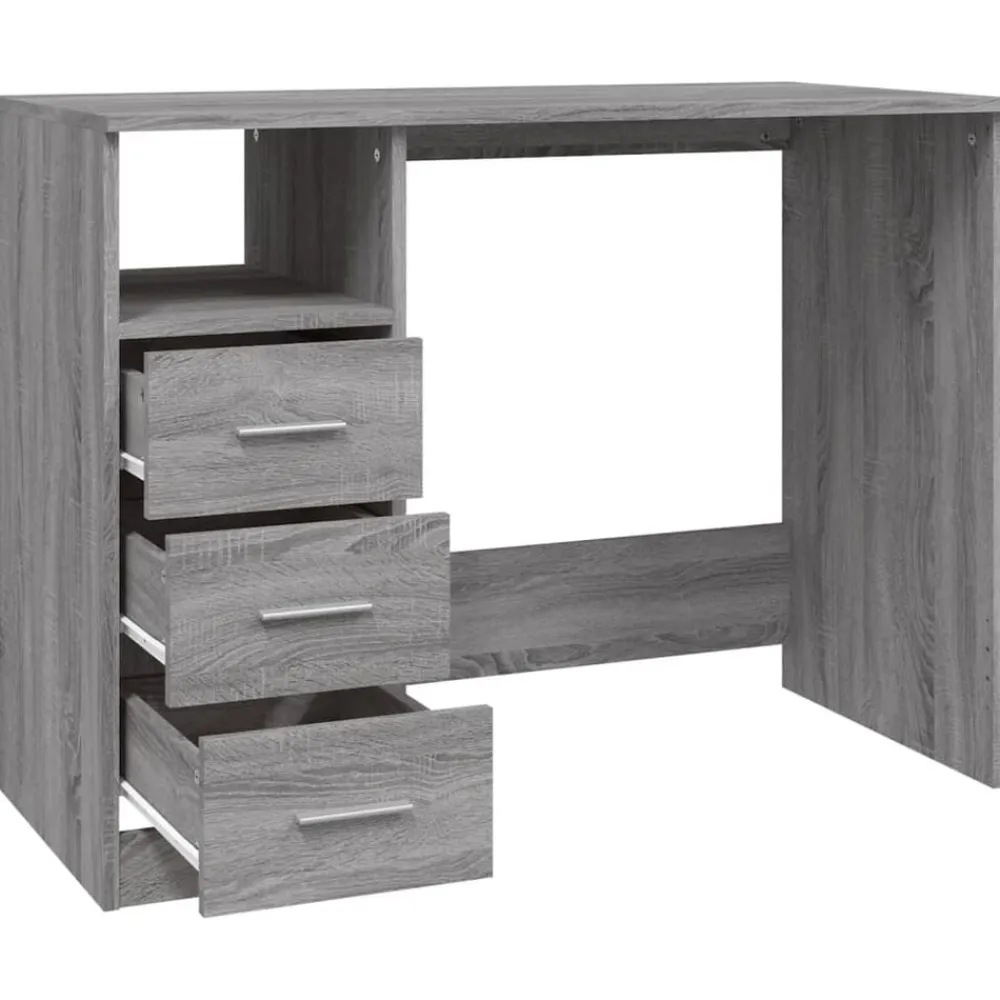 vidaXL Escritorio con cajones contrachapada 102x50x76 cm Gris sonoma New