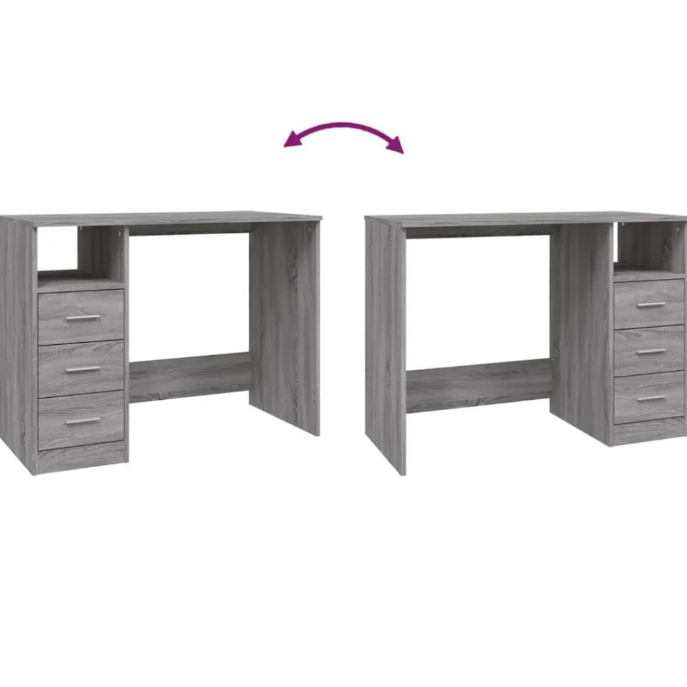 vidaXL Escritorio con cajones contrachapada 102x50x76 cm Gris sonoma New