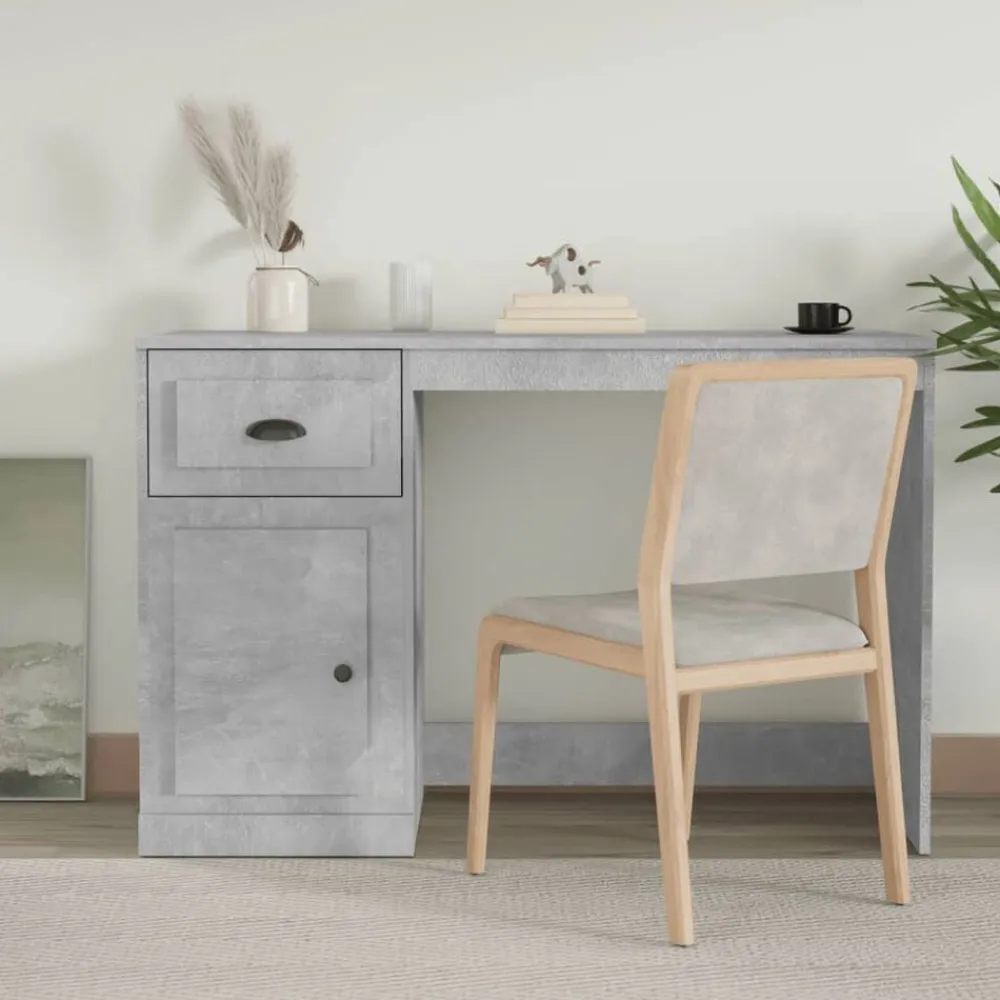 vidaXL Escritorio con cajón madera gris hormigón 115x50x75 cm Gris hormigón Outlet