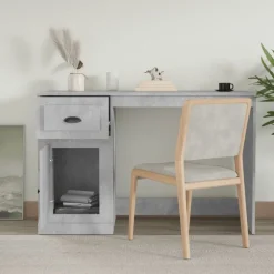 vidaXL Escritorio con cajón madera gris hormigón 115x50x75 cm Gris hormigón Outlet