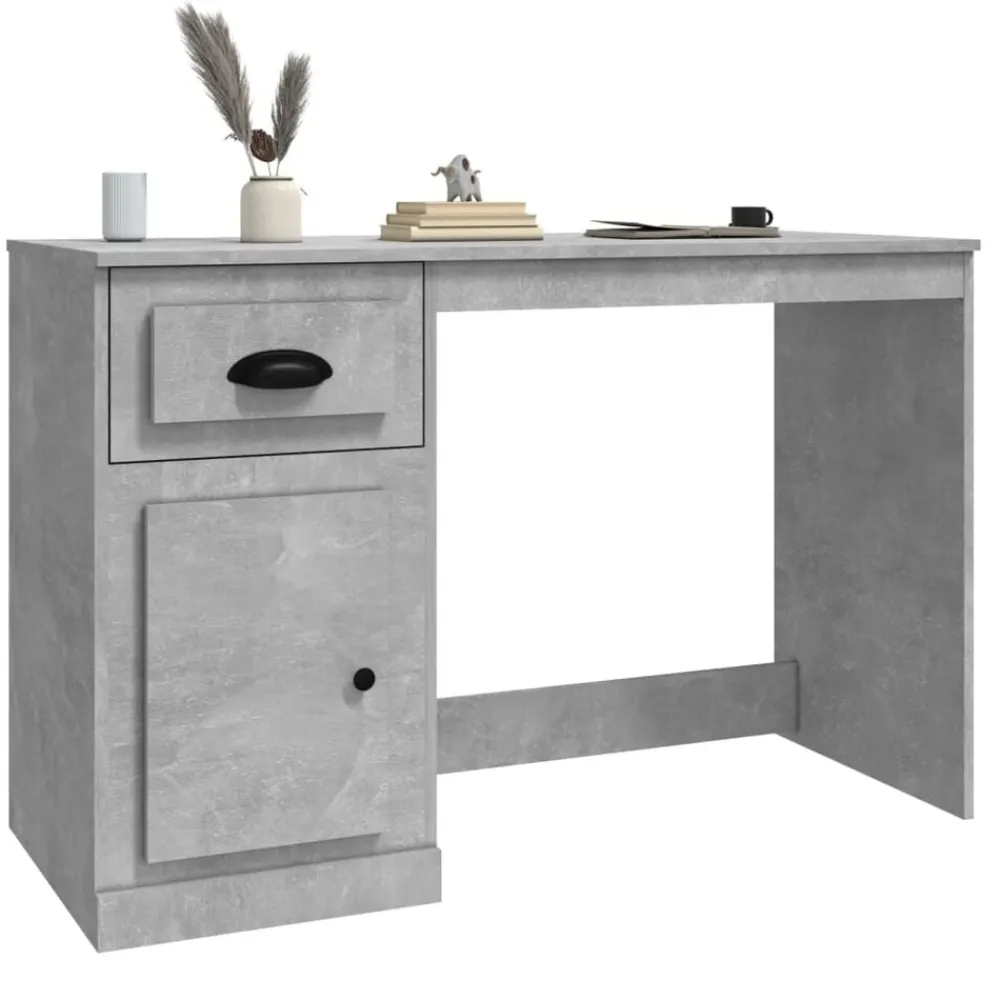 vidaXL Escritorio con cajón madera gris hormigón 115x50x75 cm Gris hormigón Outlet