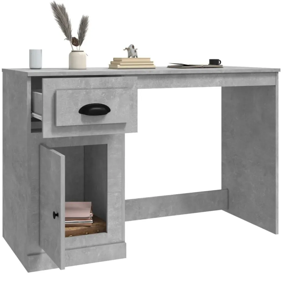 vidaXL Escritorio con cajón madera gris hormigón 115x50x75 cm Gris hormigón Outlet