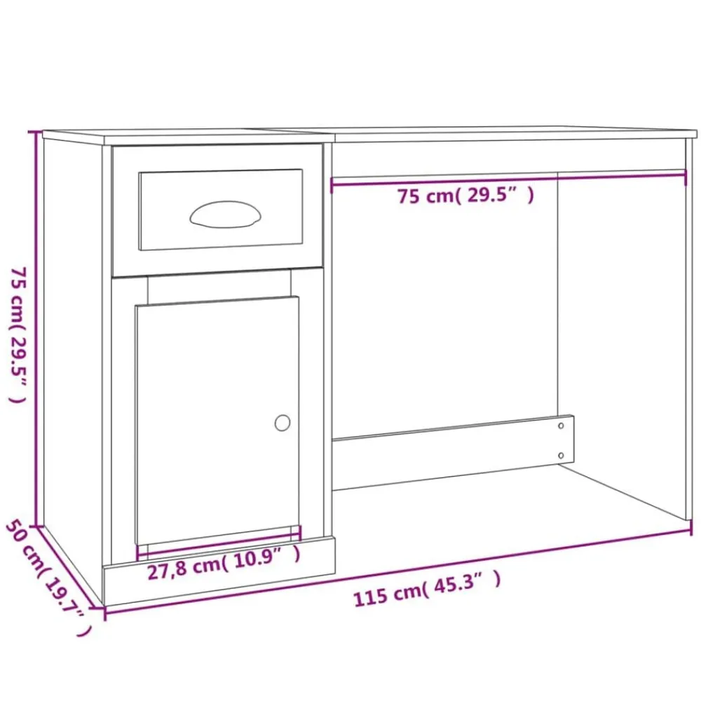 vidaXL Escritorio con cajón madera gris hormigón 115x50x75 cm Gris hormigón Outlet