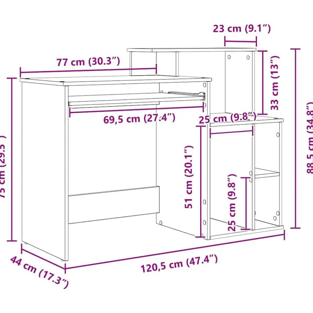 vidaXL Mobiliario De Oficina-Escritorio con cajón 120,5 x 44 x 88,5 cm