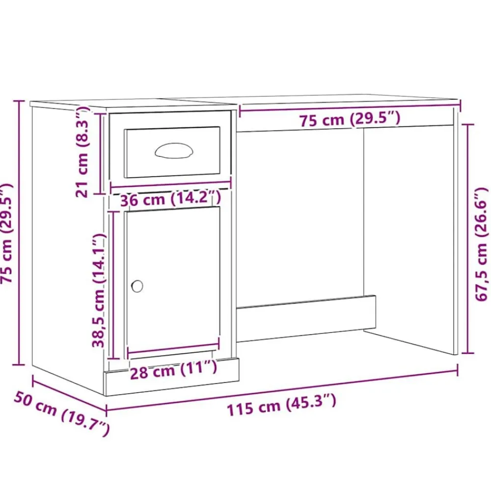vidaXL Mobiliario De Oficina-Escritorio con cajón 50 x 115 x 75 cm