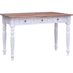 vidaXL Escritorio con cajones madera maciza caoba blanco 117x57x75 cm madera blanca y clara Sale
