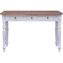 vidaXL Escritorio con cajones madera maciza caoba blanco 117x57x75 cm madera blanca y clara Sale