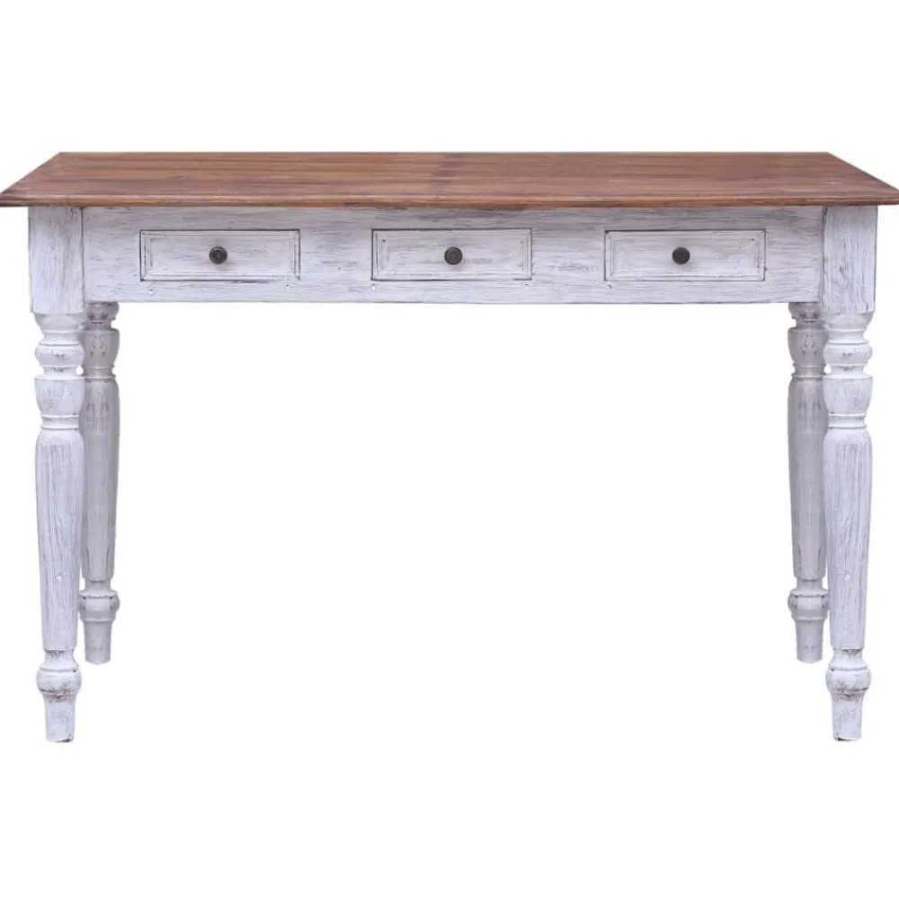 vidaXL Escritorio con cajones madera maciza caoba blanco 117x57x75 cm madera blanca y clara Sale