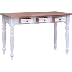 vidaXL Escritorio con cajones madera maciza caoba blanco 117x57x75 cm madera blanca y clara Sale