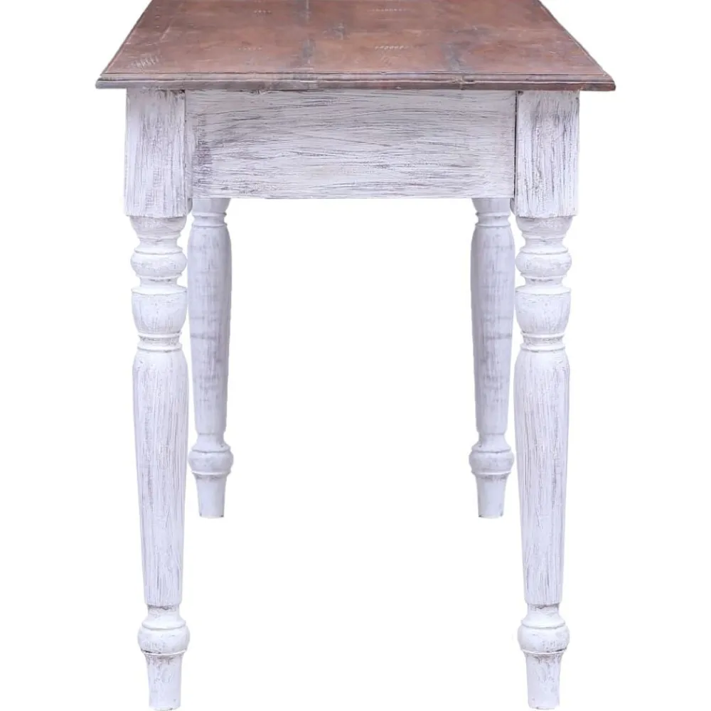 vidaXL Escritorio con cajones madera maciza caoba blanco 117x57x75 cm madera blanca y clara Sale