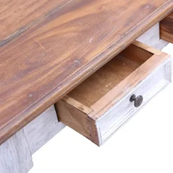 vidaXL Escritorio con cajones madera maciza caoba blanco 117x57x75 cm madera blanca y clara Sale