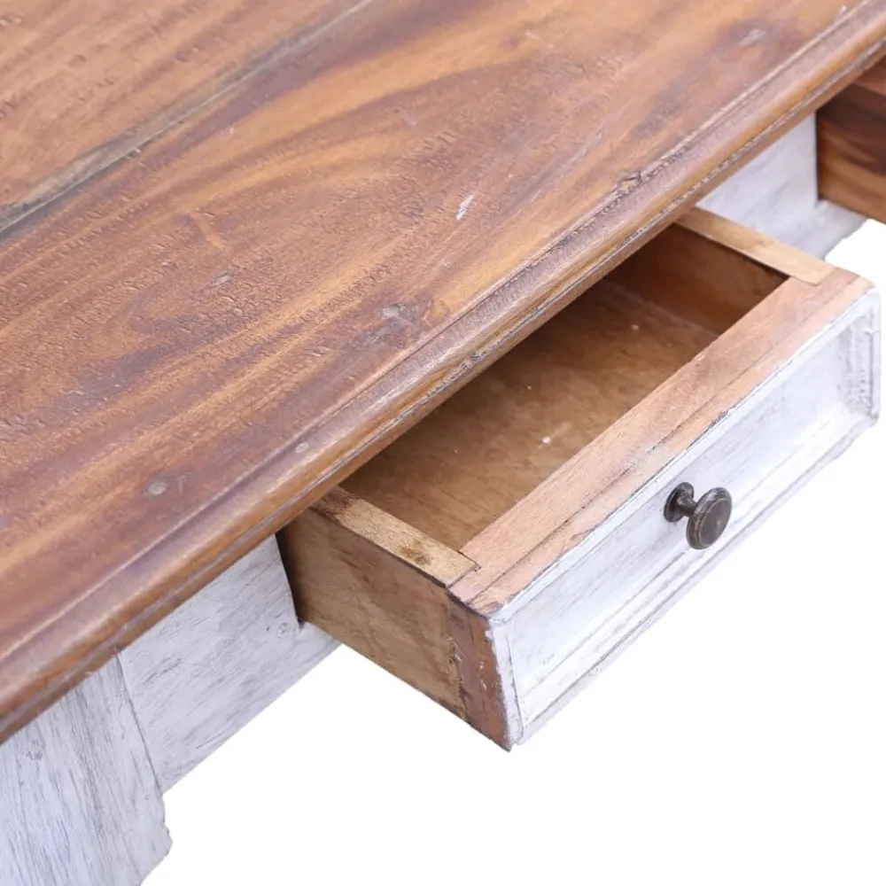 vidaXL Escritorio con cajones madera maciza caoba blanco 117x57x75 cm madera blanca y clara Sale