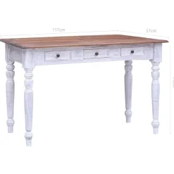 vidaXL Escritorio con cajones madera maciza caoba blanco 117x57x75 cm madera blanca y clara Sale