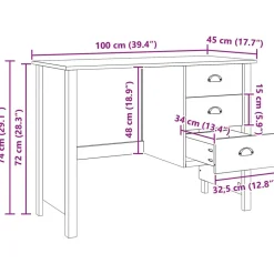 vidaXL Mobiliario De Oficina-Escritorio con cajones Hill Marrón miel 100 x 45 x 74 cm