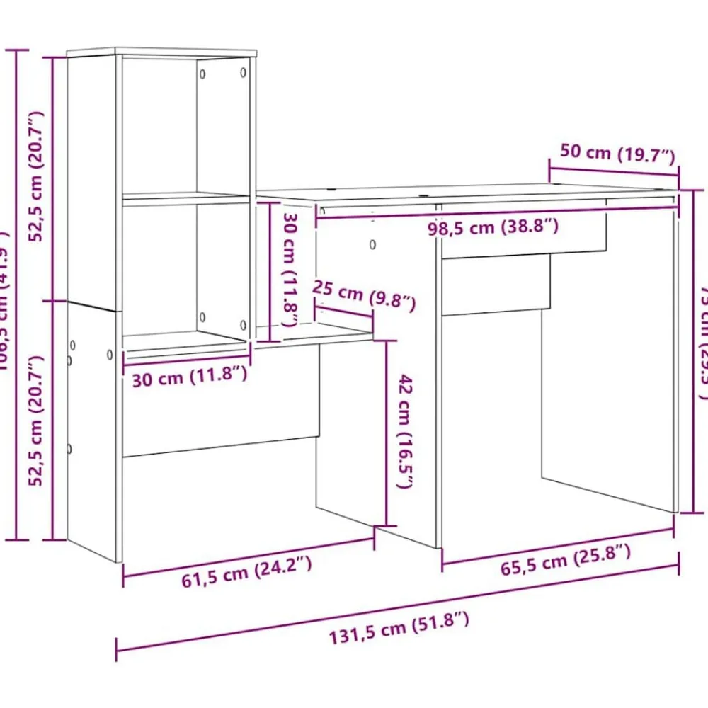 vidaXL Mobiliario De Oficina-Escritorio con cajón 131,5 x 50 x 106,5 cm