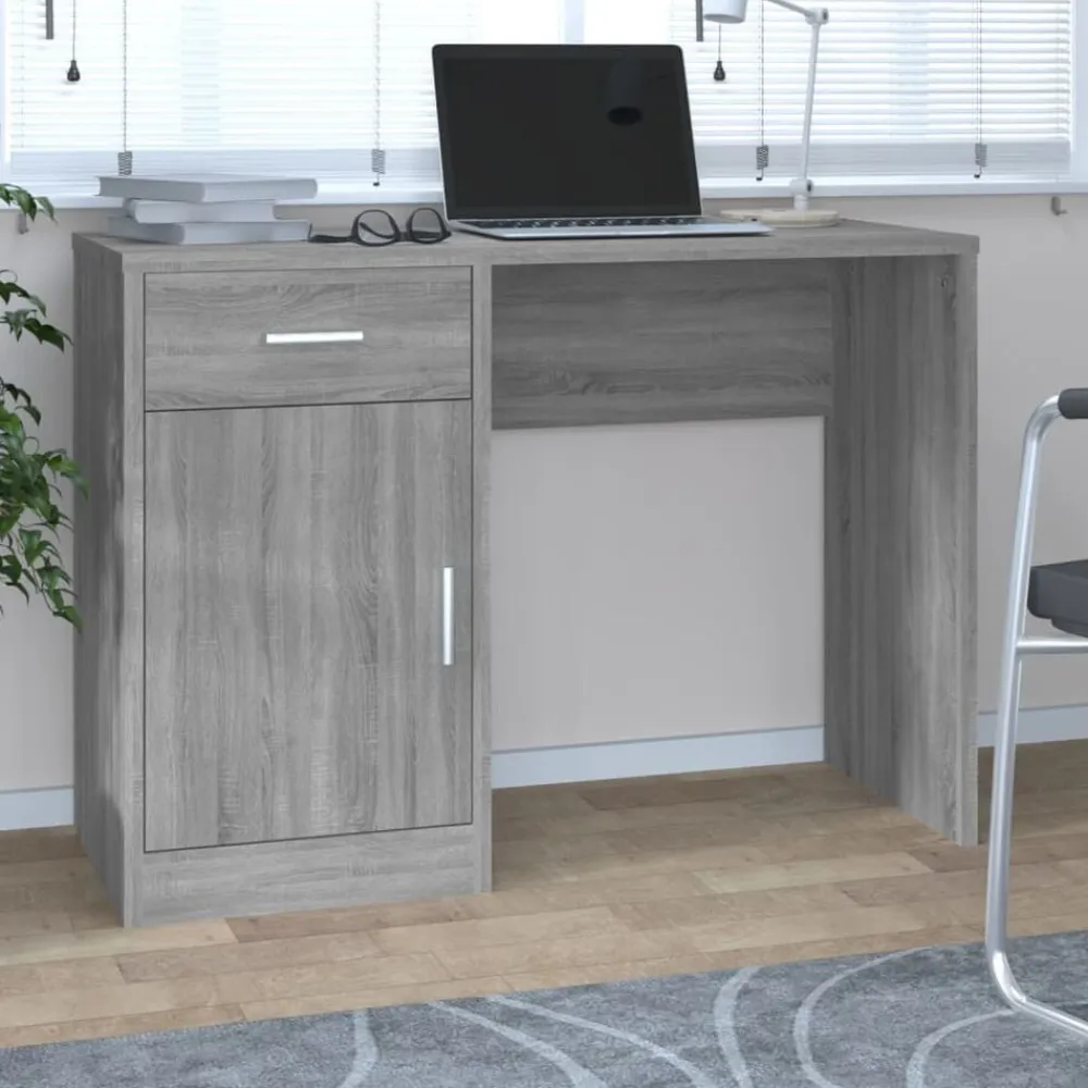 vidaXL Escritorio con cajón y armario contrachapada 100x40x73 cm Gris sonoma Hot