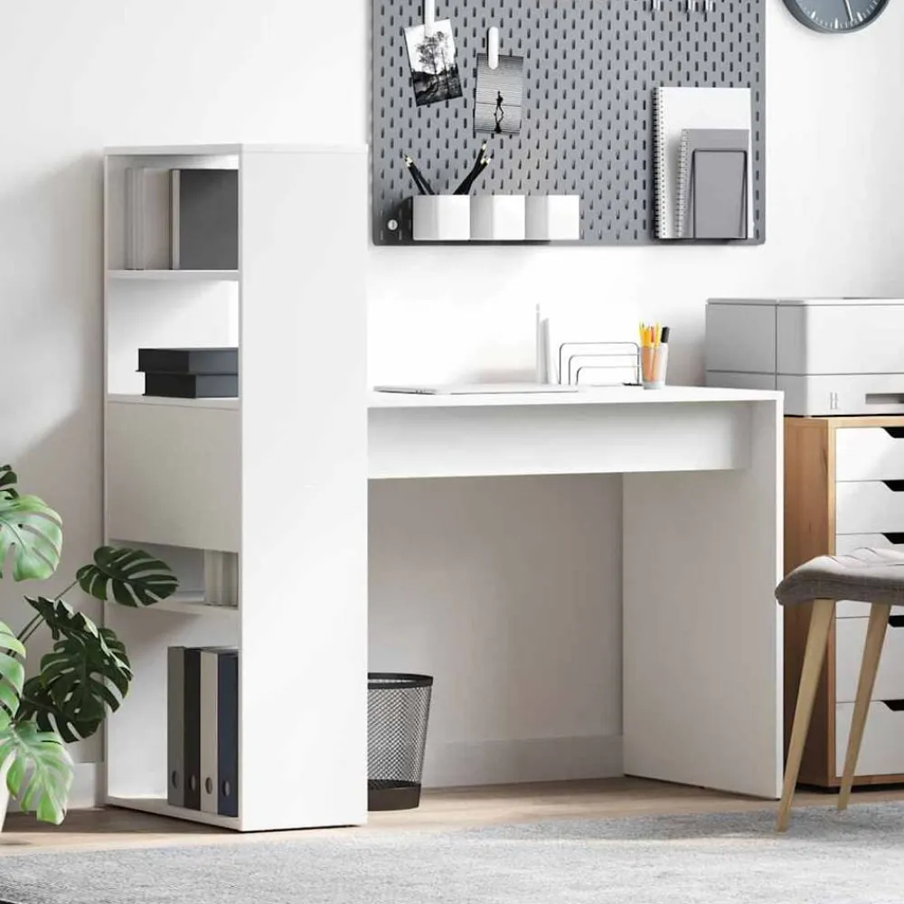 vidaXL Escritorio con estante 113 x 54 x 120 cm Madera de ingeniería White Sale