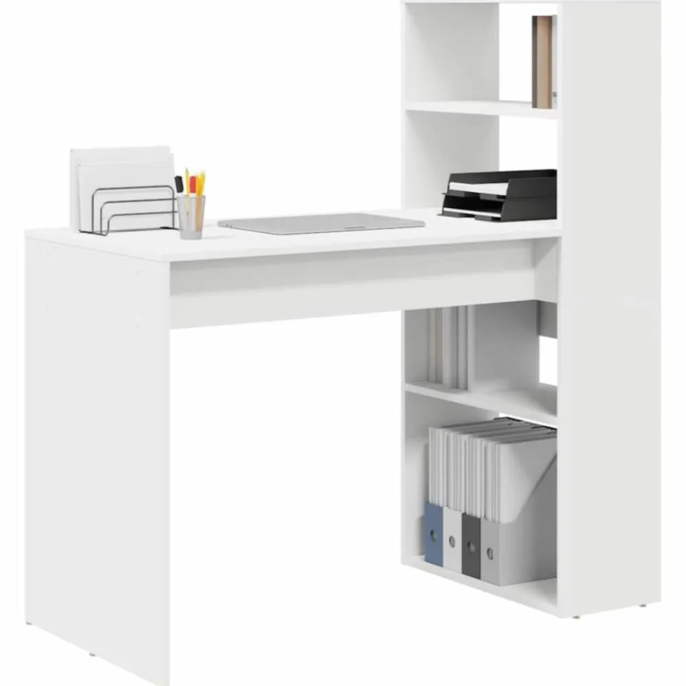 vidaXL Escritorio con estante 113 x 54 x 120 cm Madera de ingeniería White Sale